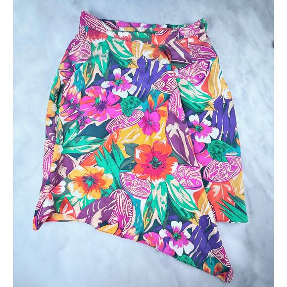 🌺Vintage Real Silk Wrap Skirt – Tropical Floral, Georgiou Studio, Cyprus - Picture 1 of 6